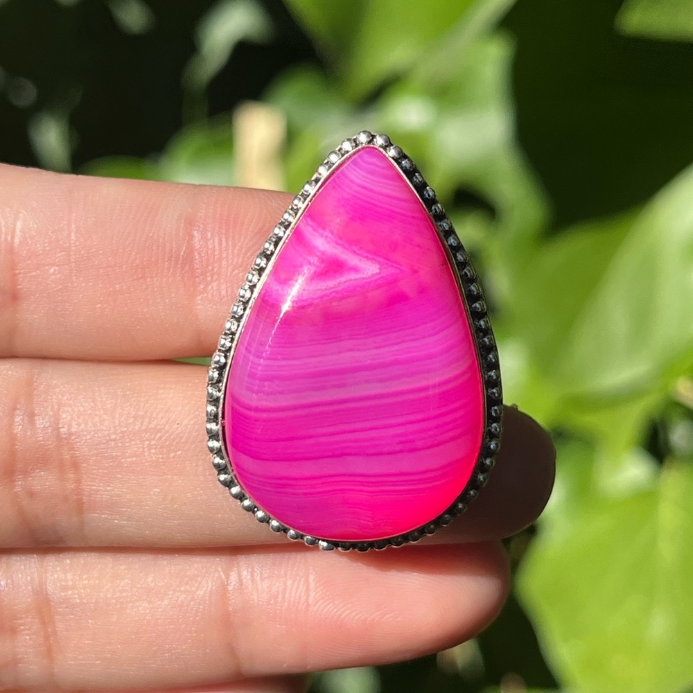 Size‎ 5.75 925 silver plated hot pink Botswana agate ring